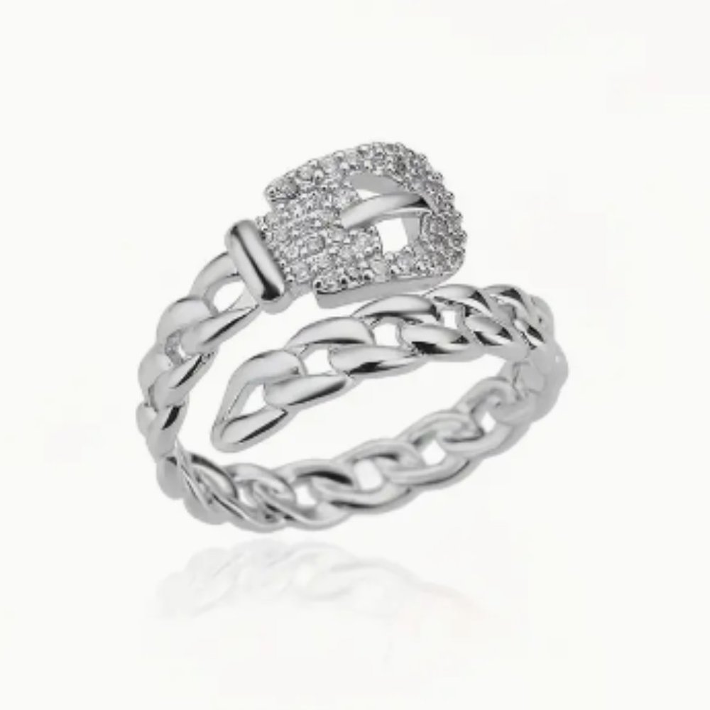 18k White Gold Plated Buckle Adjustable Gold Diamond Ring